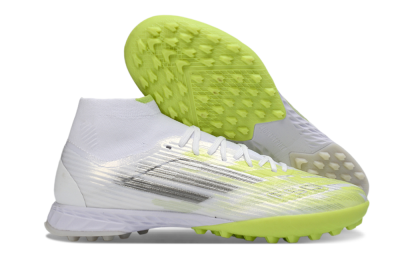 Men's Adidas F50 Pro Mid TF Artificial Turf High-Tops Football Shoes - White/Electric Lime/Neon Yellow