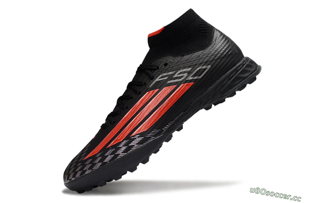 Men's Adidas F50 Pro Mid TF Artificial Turf High-Tops Football Shoes - Black/Fiery Red/Graphite Black 5
