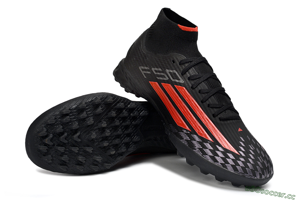 Men's Adidas F50 Pro Mid TF Artificial Turf High-Tops Football Shoes - Black/Fiery Red/Graphite Black 3
