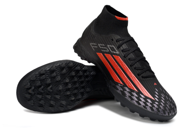 Men's Adidas F50 Pro Mid TF Artificial Turf High-Tops Football Shoes - Black/Fiery Red/Graphite Black