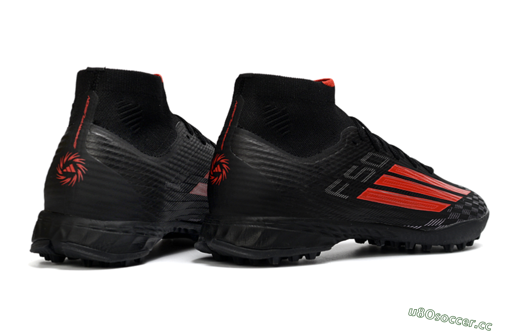 Men's Adidas F50 Pro Mid TF Artificial Turf High-Tops Football Shoes - Black/Fiery Red/Graphite Black 6