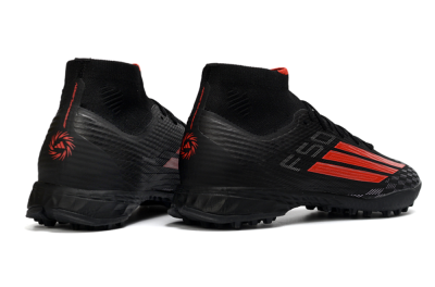 Men's Adidas F50 Pro Mid TF Artificial Turf High-Tops Football Shoes - Black/Fiery Red/Graphite Black