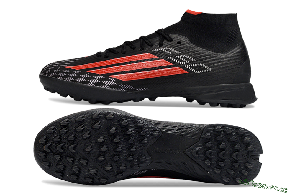 Men's Adidas F50 Pro Mid TF Artificial Turf High-Tops Football Shoes - Black/Fiery Red/Graphite Black 1