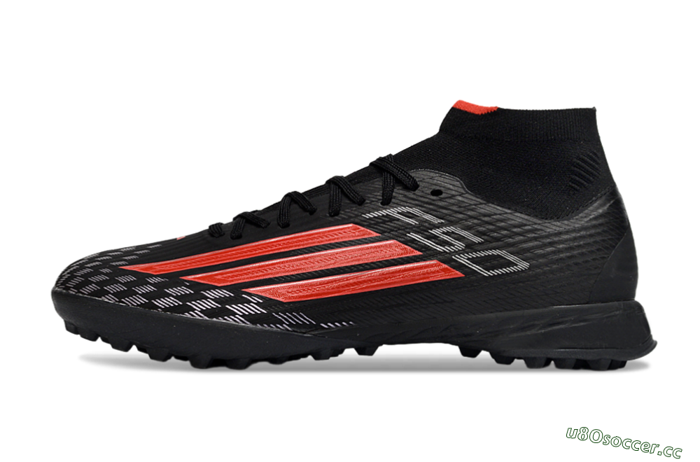 Men's Adidas F50 Pro Mid TF Artificial Turf High-Tops Football Shoes - Black/Fiery Red/Graphite Black 0