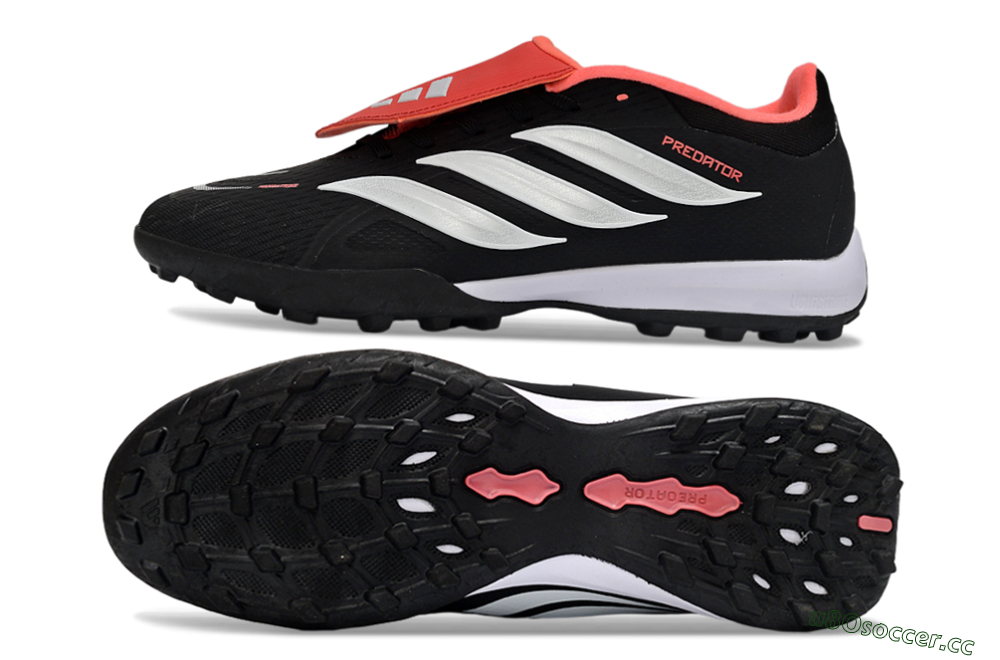 Men's Adidas Predator 25 Elite Fold-Over Tongue TF Artificial Turf Low-Tops Football Shoes - Black/Fiery Red/White 1
