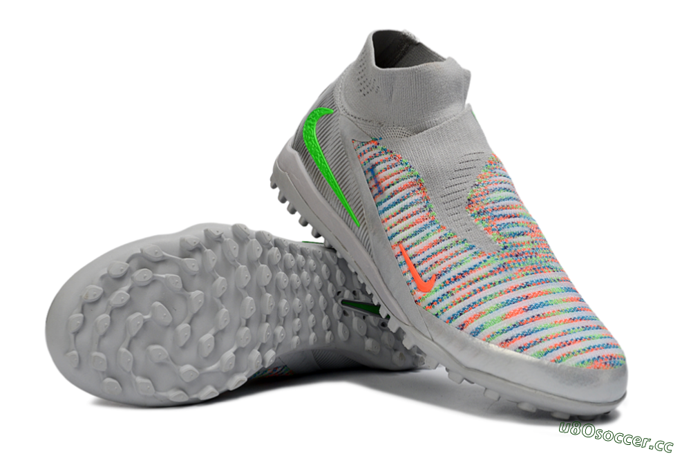 Unisex Nike Phantom 6 Elite TF Artificial Turf High-Tops Football Shoes - Grey/Electric Green/Pink Sport 3