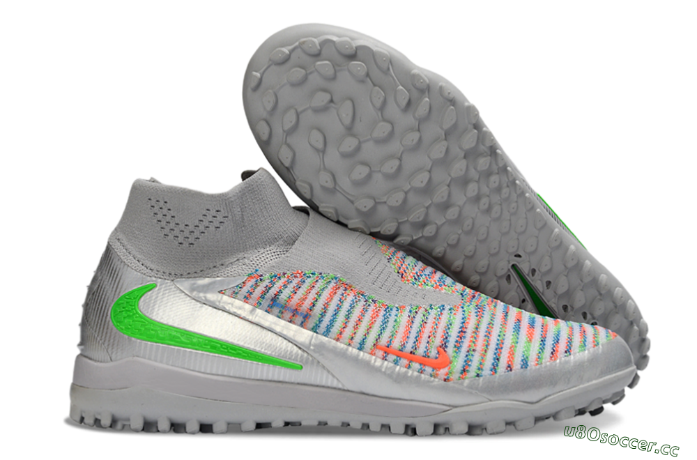 Unisex Nike Phantom 6 Elite TF Artificial Turf High-Tops Football Shoes - Grey/Electric Green/Pink Sport 2