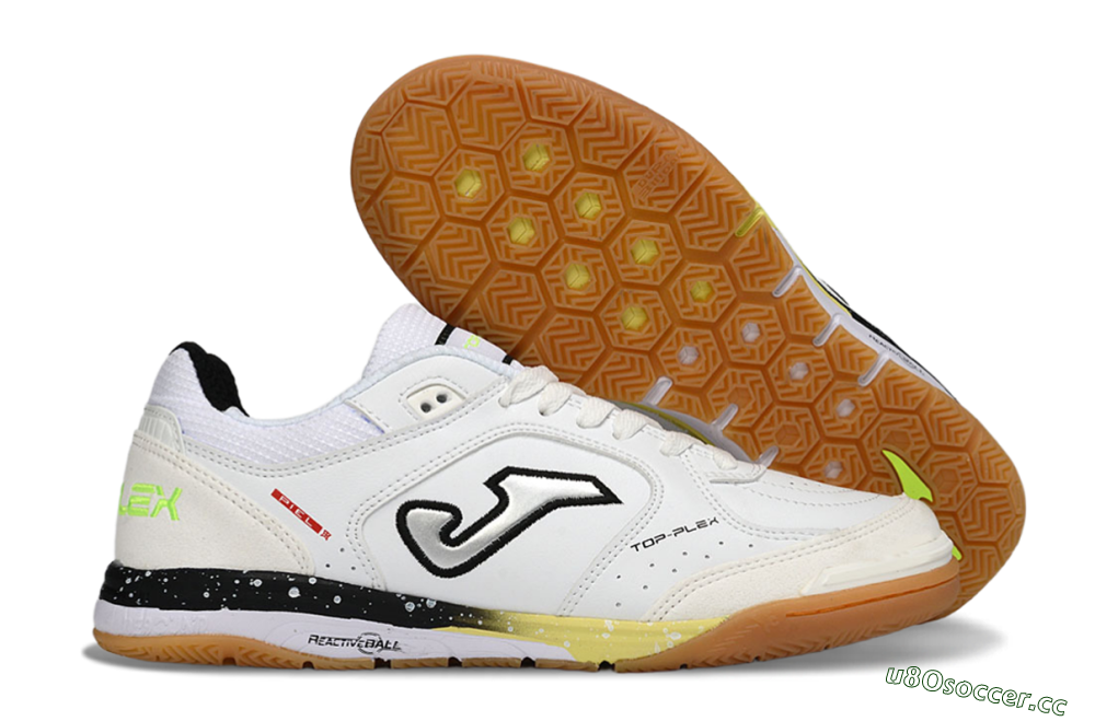 Men's Joma Top Flex IC Indoor & Futsal Low-Tops Football Shoes - White/Black/Neon Green 2