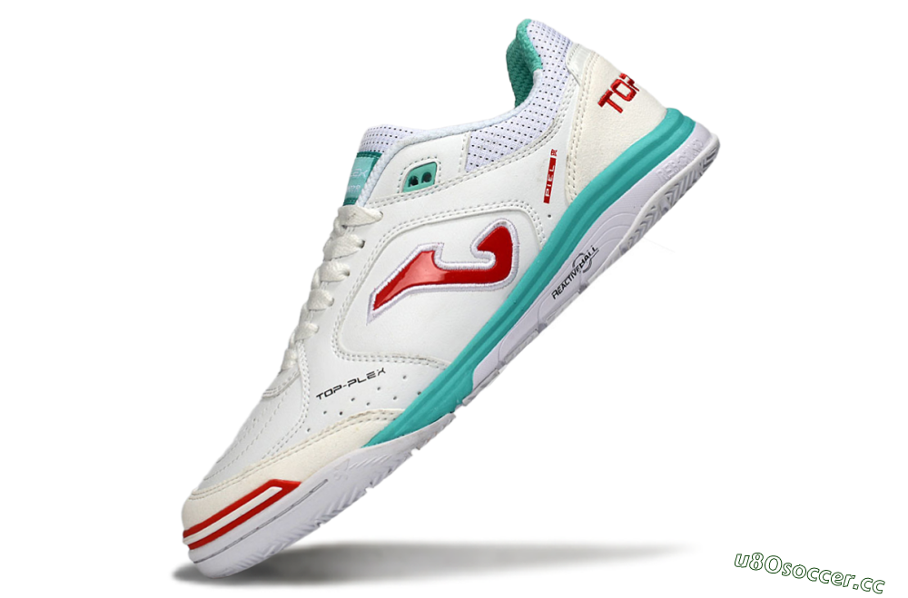 Men's Joma Top Flex IC Indoor & Futsal Low-Tops Football Shoes - White/Aqua Blue/Red 5