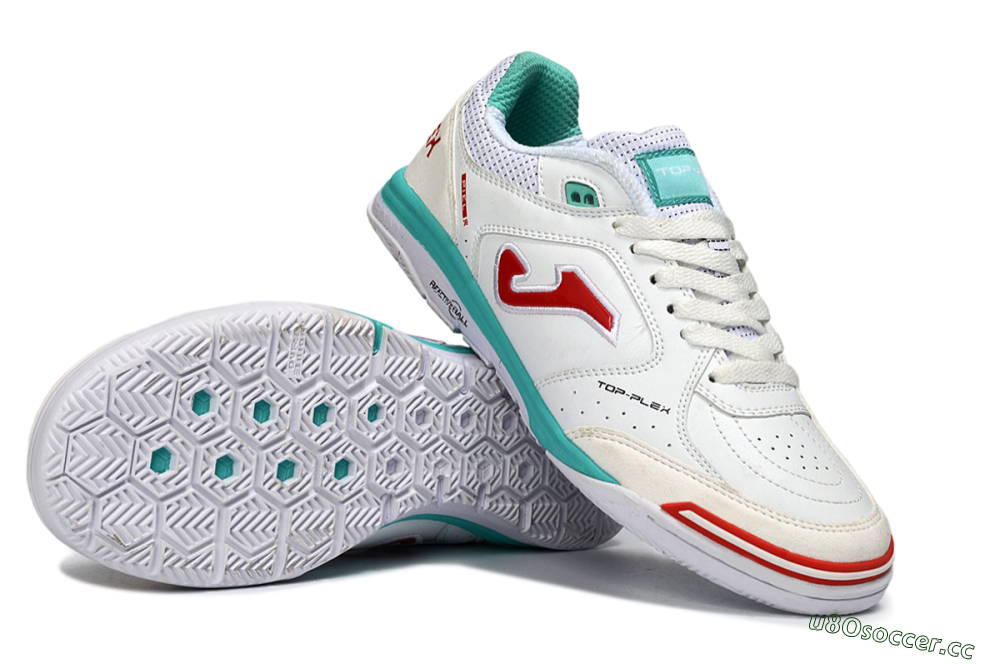 Men's Joma Top Flex IC Indoor & Futsal Low-Tops Football Shoes - White/Aqua Blue/Red 1