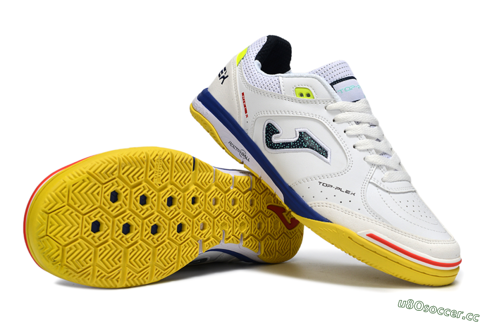 Men's Joma Top Flex IC Indoor & Futsal Low-Tops Football Shoes - White/Bright Yellow/Royal Blue 1