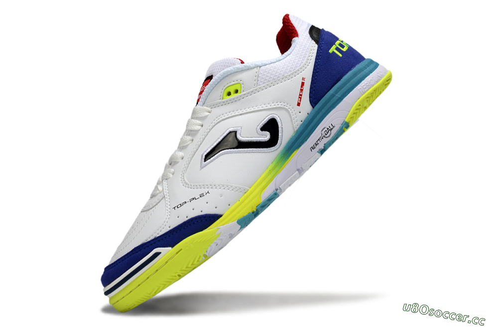 Men's Joma Top Flex IC Indoor & Futsal Low-Tops Football Shoes - White/Electric Yellow/Deep Blue 5