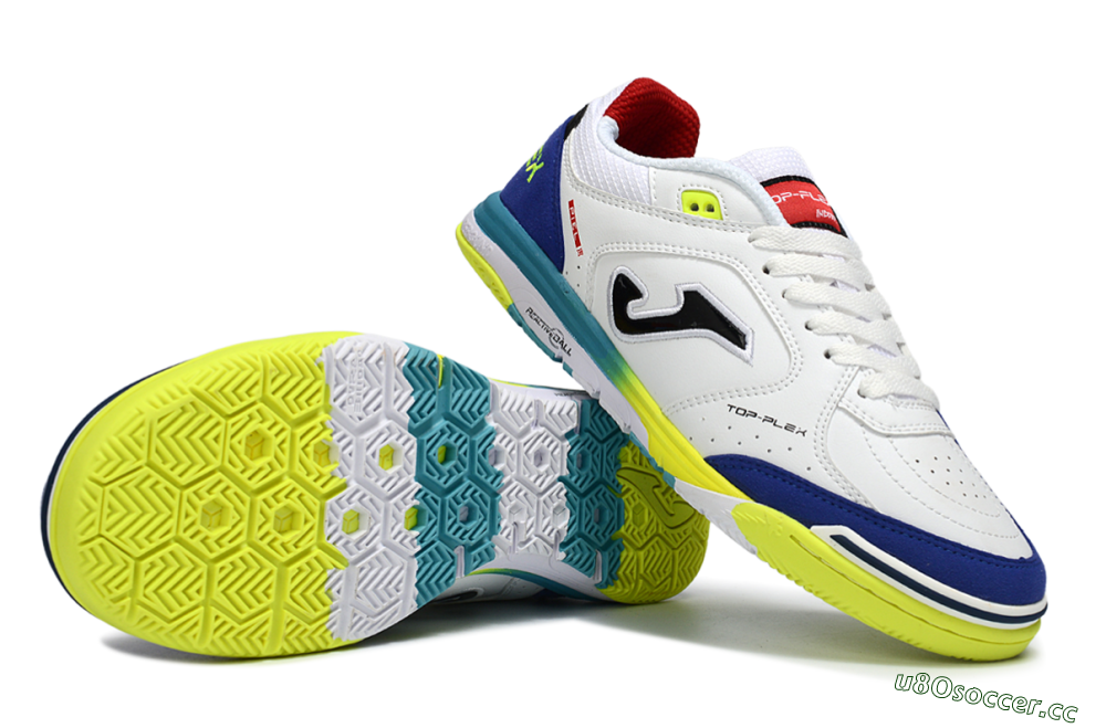 Men's Joma Top Flex IC Indoor & Futsal Low-Tops Football Shoes - White/Electric Yellow/Deep Blue 1