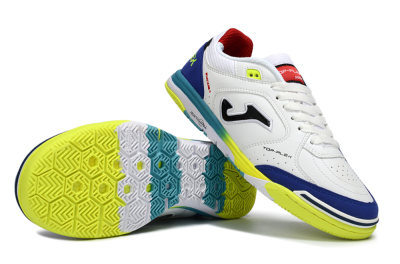 Men's Joma Top Flex IC Indoor & Futsal Low-Tops Football Shoes - White/Electric Yellow/Deep Blue