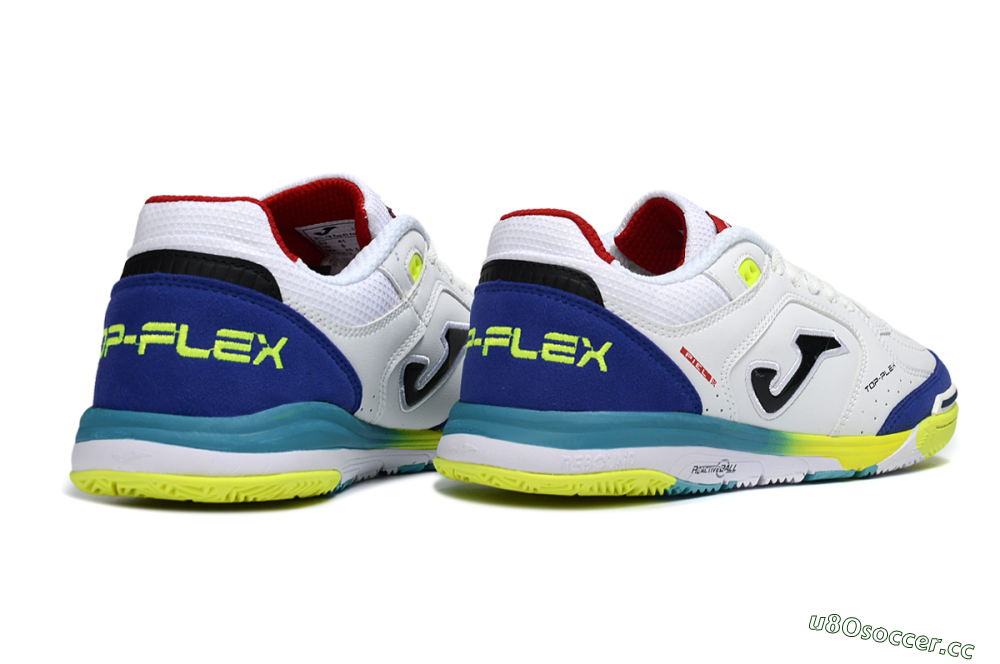 Men's Joma Top Flex IC Indoor & Futsal Low-Tops Football Shoes - White/Electric Yellow/Deep Blue 6