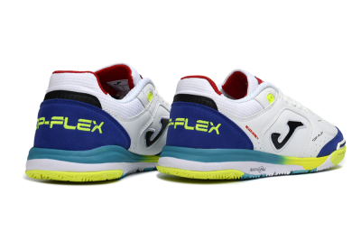 Men's Joma Top Flex IC Indoor & Futsal Low-Tops Football Shoes - White/Electric Yellow/Deep Blue