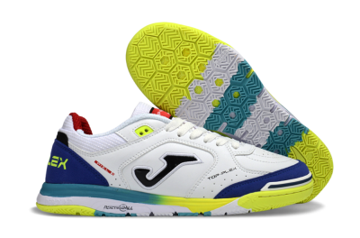 Men's Joma Top Flex IC Indoor & Futsal Low-Tops Football Shoes - White/Electric Yellow/Deep Blue