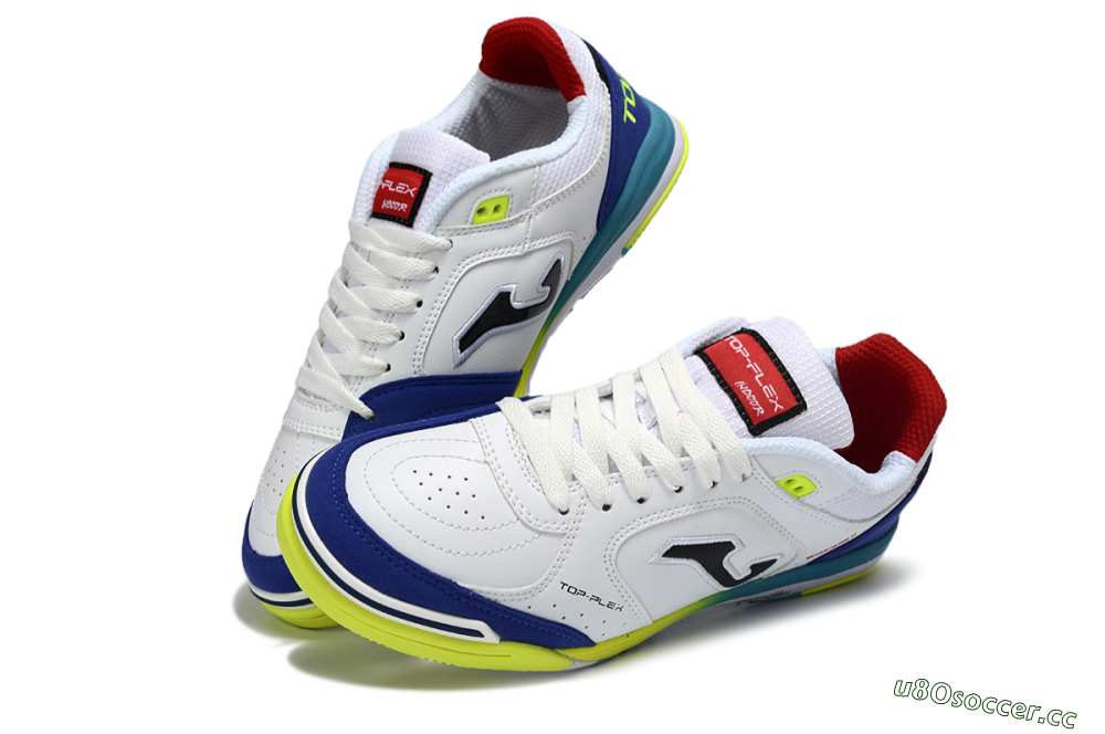 Men's Joma Top Flex IC Indoor & Futsal Low-Tops Football Shoes - White/Electric Yellow/Deep Blue 3