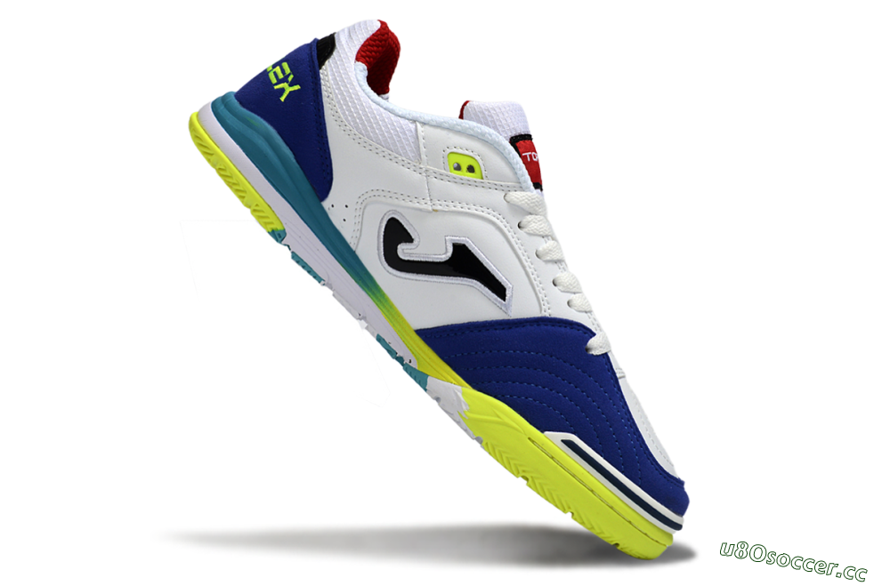 Men's Joma Top Flex IC Indoor & Futsal Low-Tops Football Shoes - White/Electric Yellow/Deep Blue 4