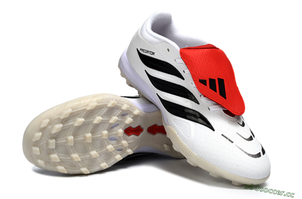 Men's Adidas Predator 26 Elite Fold-Over Tongue TF Artificial Turf Low-Tops Football Shoes - White/Crimson Red/Black 3