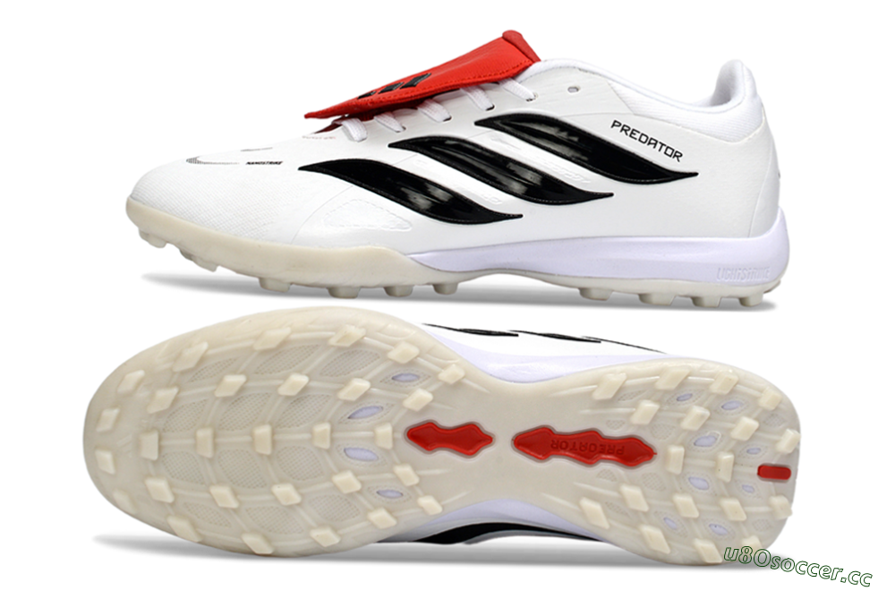 Men's Adidas Predator 26 Elite Fold-Over Tongue TF Artificial Turf Low-Tops Football Shoes - White/Crimson Red/Black 1