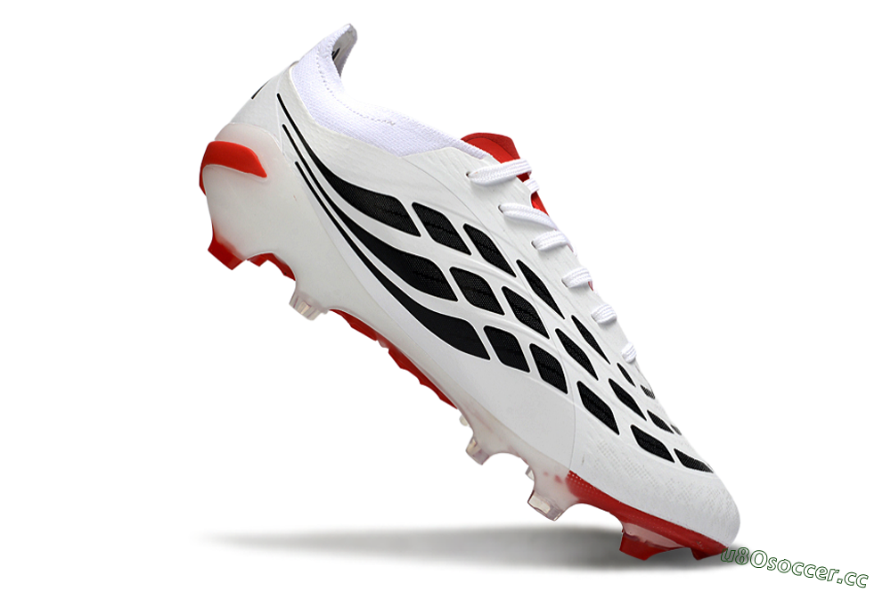 Men's Adidas Predator 26 Elite FG Firm Ground Low-Tops Football Boots - White/Crimson/Black 4