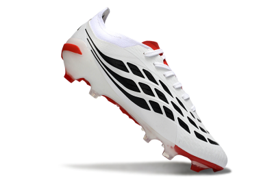 Men's Adidas Predator 26 Elite FG Firm Ground Low-Tops Football Boots - White/Crimson/Black
