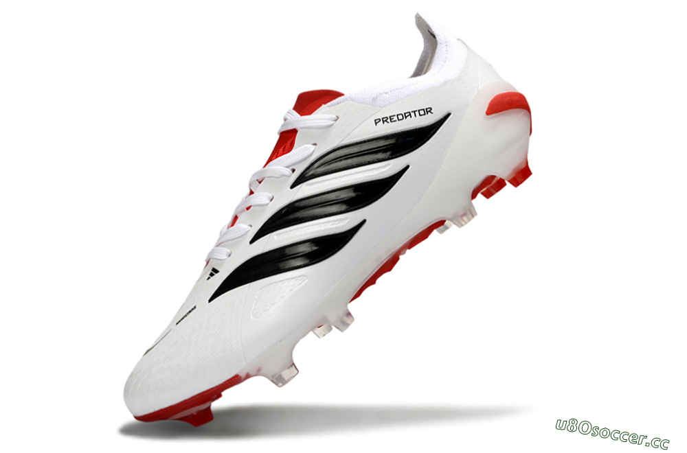Men's Adidas Predator 26 Elite FG Firm Ground Low-Tops Football Boots - White/Crimson/Black 5