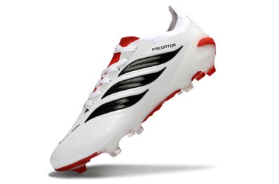 Men's Adidas Predator 26 Elite FG Firm Ground Low-Tops Football Boots - White/Crimson/Black