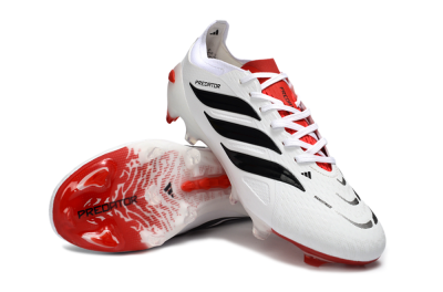 Men's Adidas Predator 26 Elite FG Firm Ground Low-Tops Football Boots - White/Crimson/Black