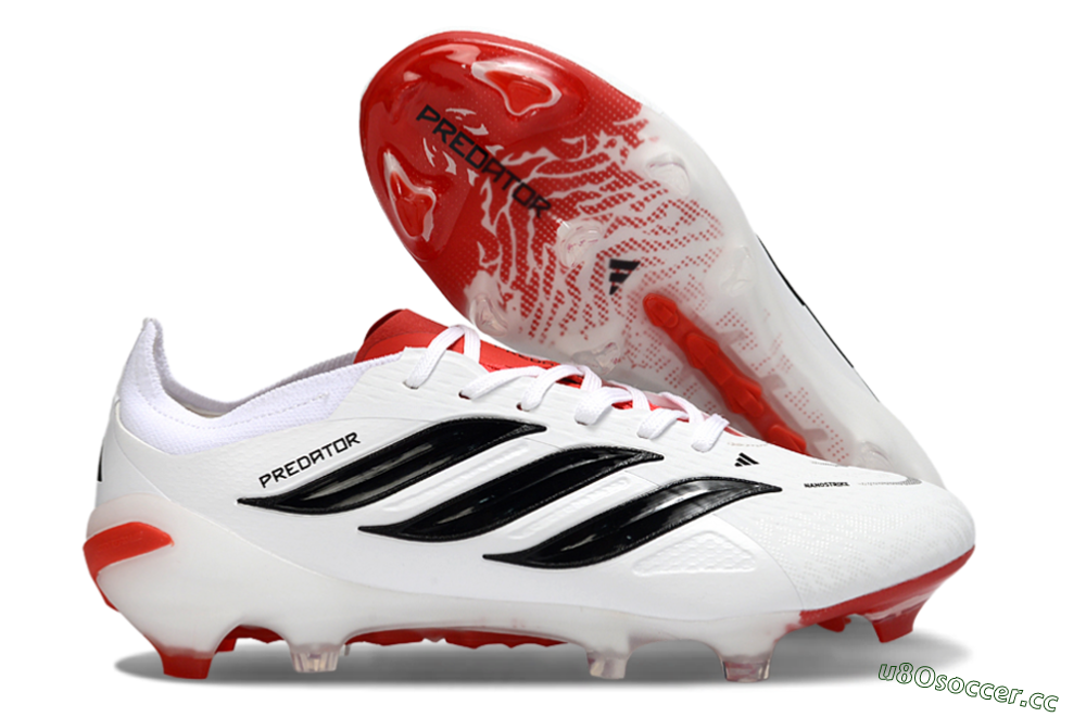 Men's Adidas Predator 26 Elite FG Firm Ground Low-Tops Football Boots - White/Crimson/Black 2