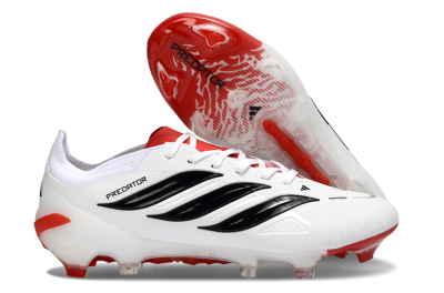 Men's Adidas Predator 26 Elite FG Firm Ground Low-Tops Football Boots - White/Crimson/Black