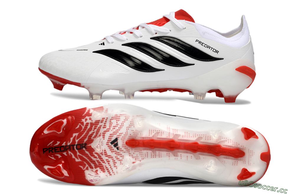 Men's Adidas Predator 26 Elite FG Firm Ground Low-Tops Football Boots - White/Crimson/Black 1