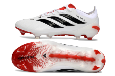 Men's Adidas Predator 26 Elite FG Firm Ground Low-Tops Football Boots - White/Crimson/Black