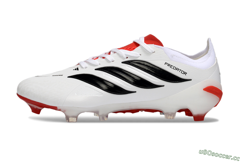 Men's Adidas Predator 26 Elite FG Firm Ground Low-Tops Football Boots - White/Crimson/Black 0