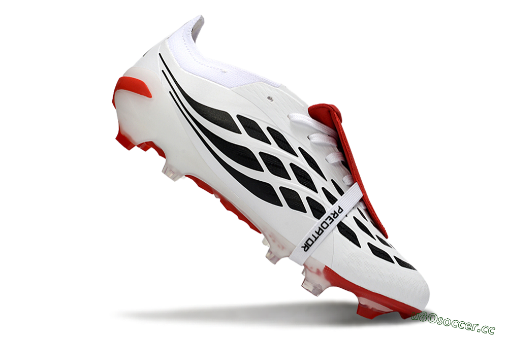 Men's Adidas Predator 26 Elite Fold-Over Tongue FG Firm Ground Low-Tops Football Boots - White/Red Accent/Black Details 4