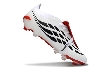 Men's Adidas Predator 26 Elite Fold-Over Tongue FG Firm Ground Low-Tops Football Boots - White/Red Accent/Black Details