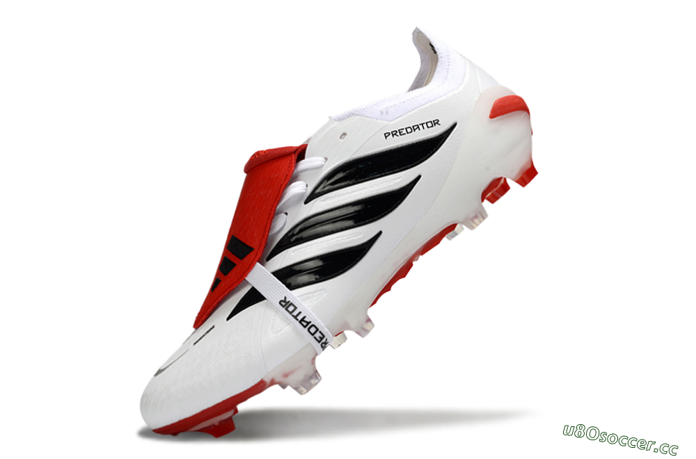 Men's Adidas Predator 26 Elite Fold-Over Tongue FG Firm Ground Low-Tops Football Boots - White/Red Accent/Black Details 5