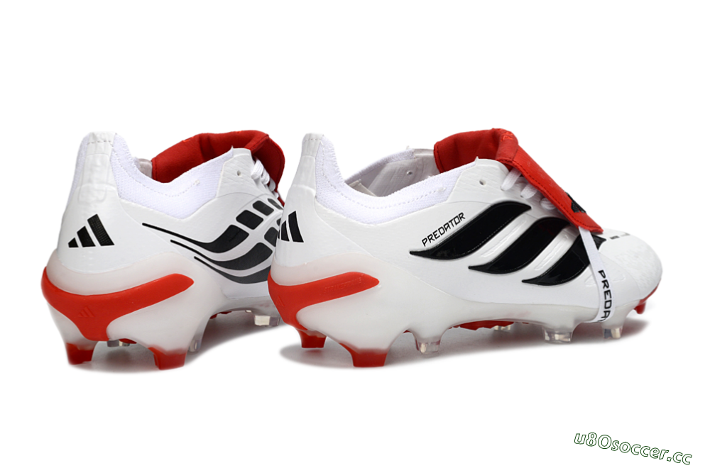 Men's Adidas Predator 26 Elite Fold-Over Tongue FG Firm Ground Low-Tops Football Boots - White/Red Accent/Black Details 6