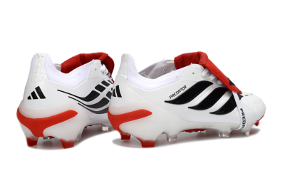 Men's Adidas Predator 26 Elite Fold-Over Tongue FG Firm Ground Low-Tops Football Boots - White/Red Accent/Black Details