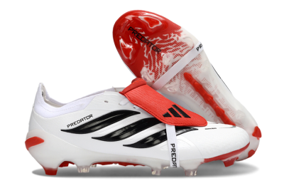 Men's Adidas Predator 26 Elite Fold-Over Tongue FG Firm Ground Low-Tops Football Boots - White/Red Accent/Black Details