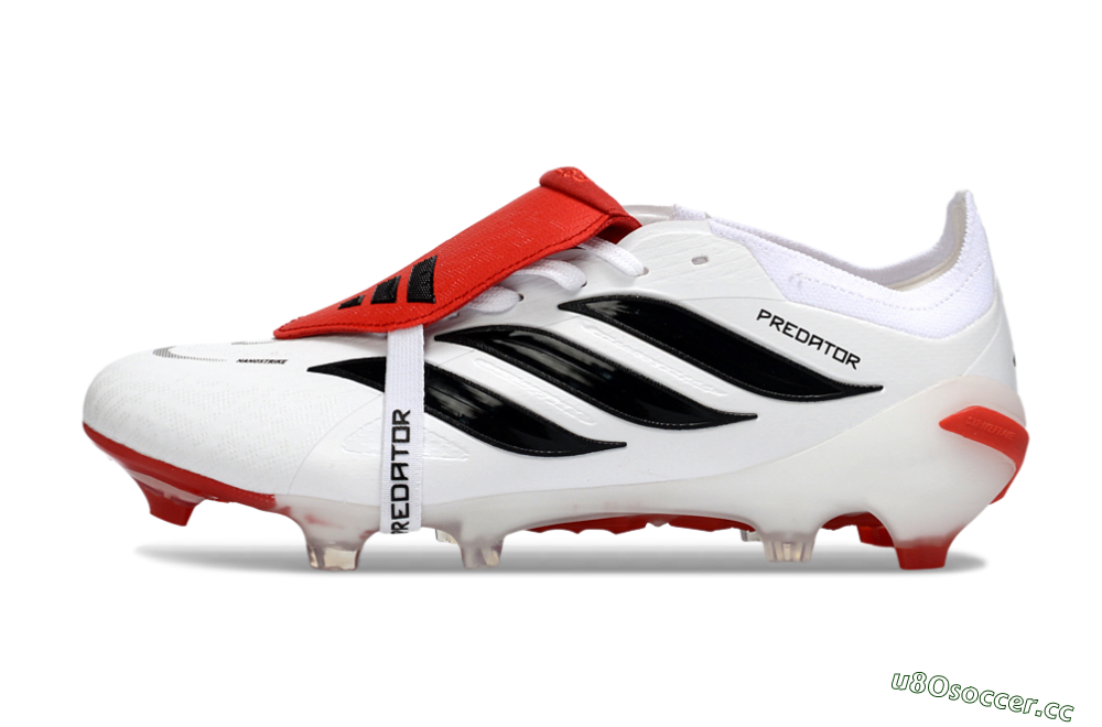 Men's Adidas Predator 26 Elite Fold-Over Tongue FG Firm Ground Low-Tops Football Boots - White/Red Accent/Black Details 0