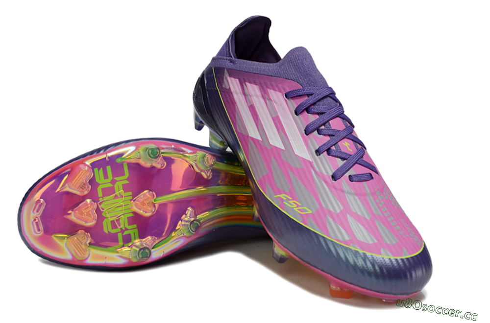 Unisex Adidas F50 Elite FG Firm Ground Low-Tops Football Boots - Purple/Neon Pink/Rainbow Hues 4