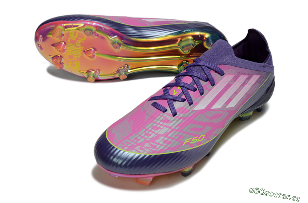 Unisex Adidas F50 Elite FG Firm Ground Low-Tops Football Boots - Purple/Neon Pink/Rainbow Hues 3