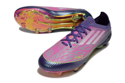 Unisex Adidas F50 Elite FG Firm Ground Low-Tops Football Boots - Purple/Neon Pink/Rainbow Hues