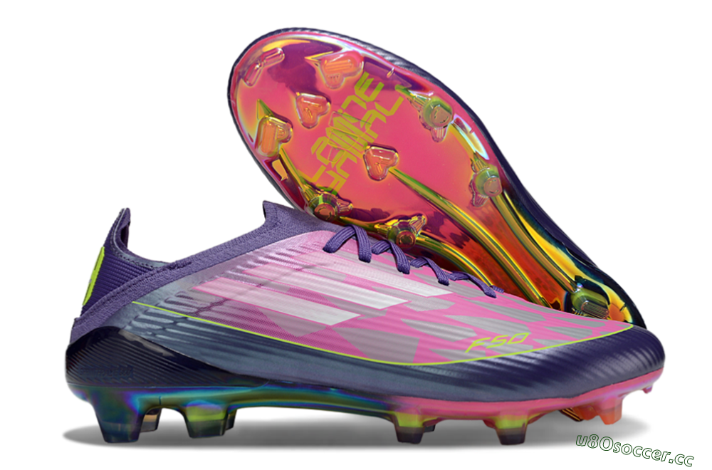 Unisex Adidas F50 Elite FG Firm Ground Low-Tops Football Boots - Purple/Neon Pink/Rainbow Hues 2