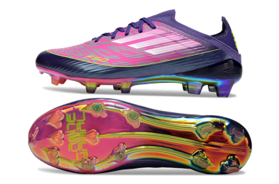 Unisex Adidas F50 Elite FG Firm Ground Low-Tops Football Boots - Purple/Neon Pink/Rainbow Hues