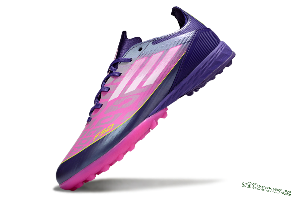 Unisex Adidas F50 Pro TF Artificial Turf Low-Tops Football Shoes - Purple/Bright Pink/Neon Yellow 6