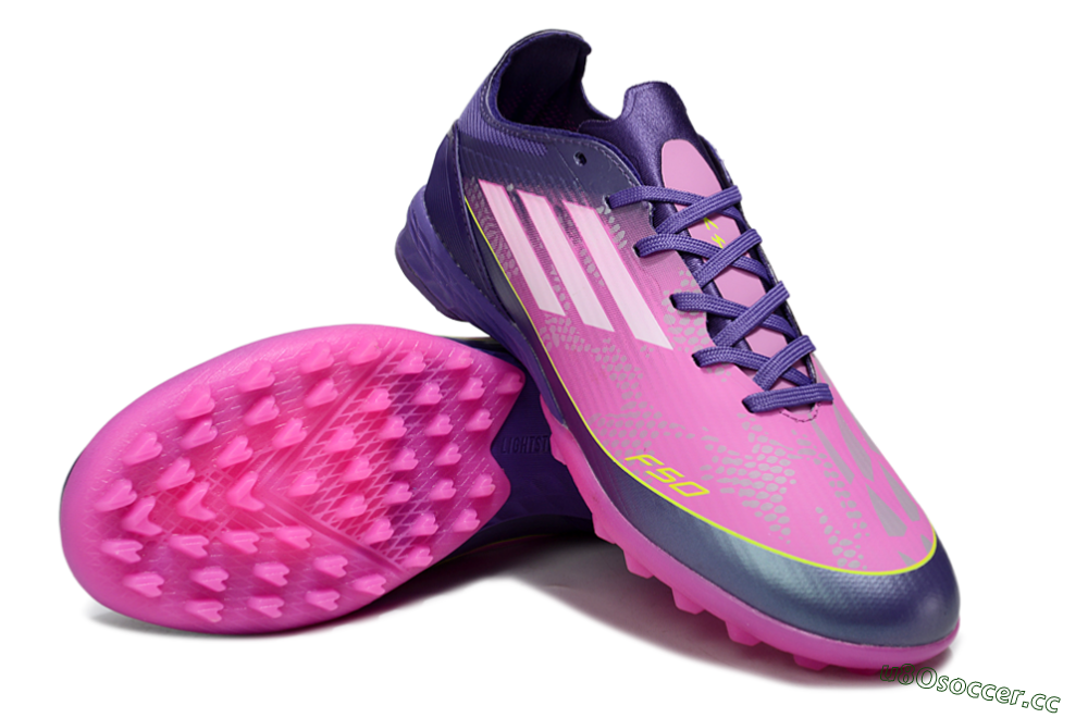 Unisex Adidas F50 Pro TF Artificial Turf Low-Tops Football Shoes - Purple/Bright Pink/Neon Yellow 4