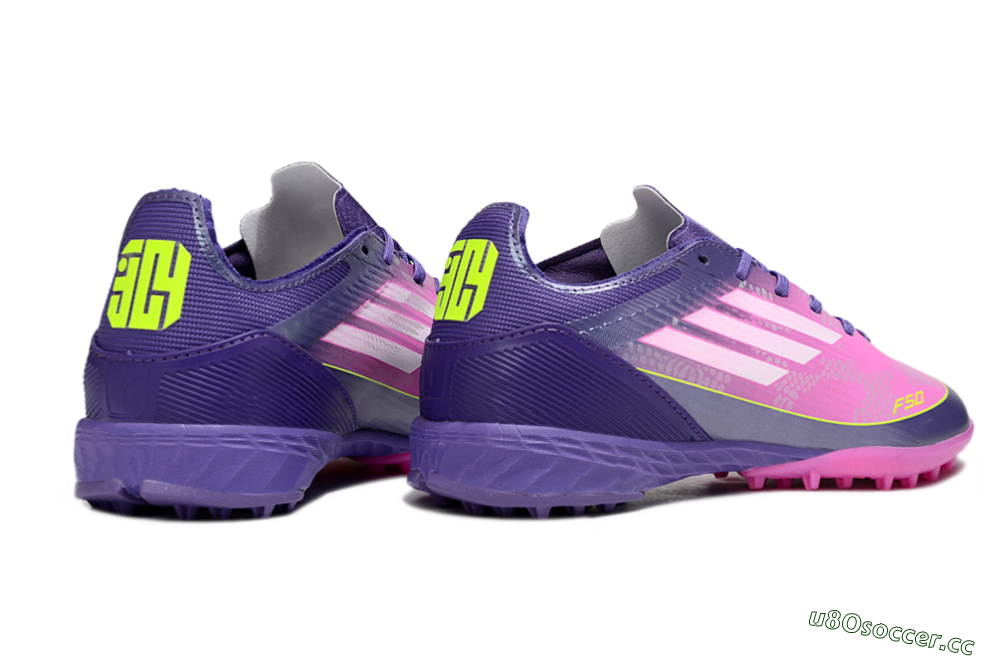 Unisex Adidas F50 Pro TF Artificial Turf Low-Tops Football Shoes - Purple/Bright Pink/Neon Yellow 7